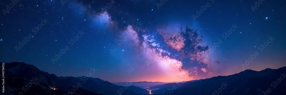 Fototapeta premium Scenic celestial night sky with shining stars, space, blue
