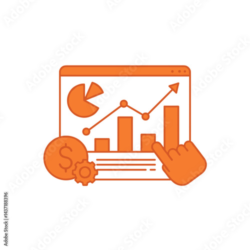 Digital marketing analysis with metrics and graphs in orange style  