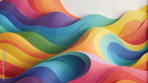 Vibrant Rainbow Paper Wave Abstract Art Colorful 3D Paper Sculpture