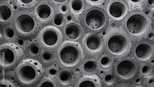 Abstract Gray Textured Surface with Circular Holes Unique Background Image