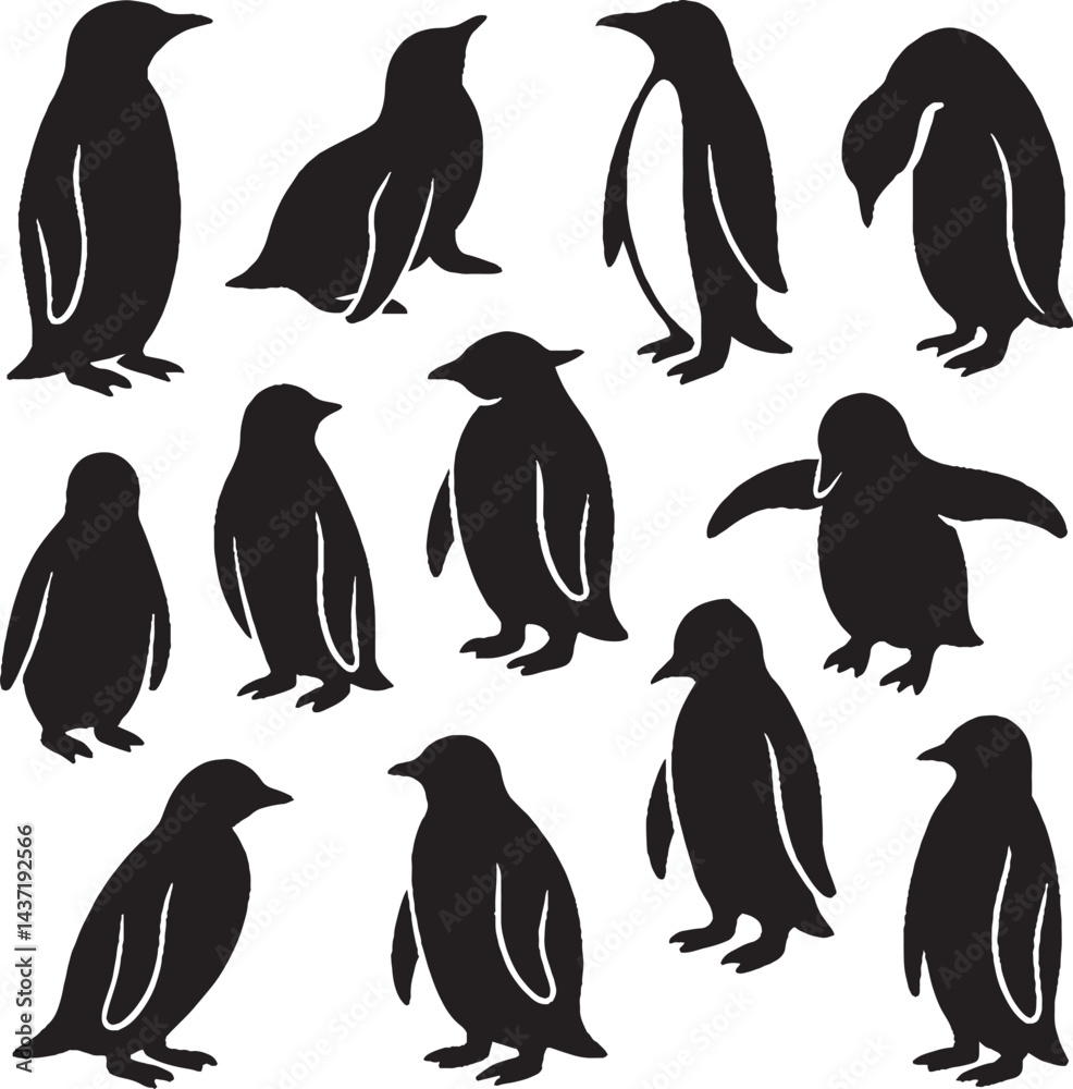 Fototapeta premium Penguin silhouette vector sticker pack
