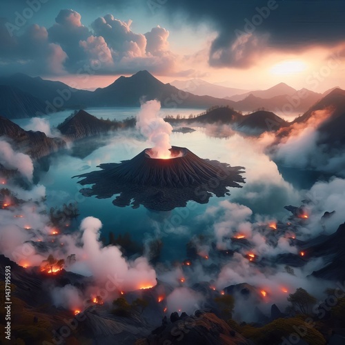Volcanic Lake of solidified lava