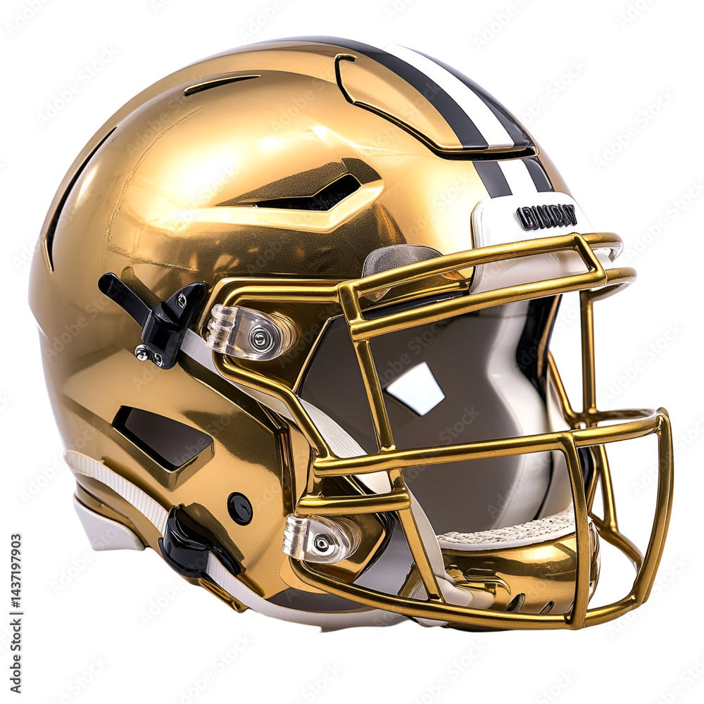 Fototapeta premium Gold football helmet detail closeup professional sports equipment