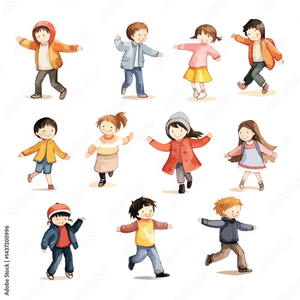 Fototapeta premium watercolor A People or kids dancing illustration