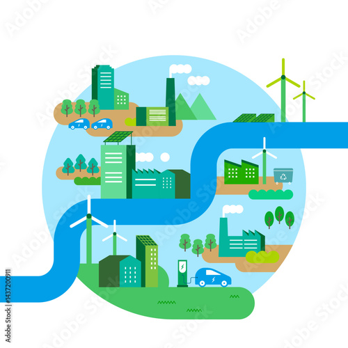 에코시티 일러스트 2 – 내일을 위한 오늘, 친환경 도시 캠페인 Eco City Illustration – Today for Tomorrow, Sustainable City Campaign Visual