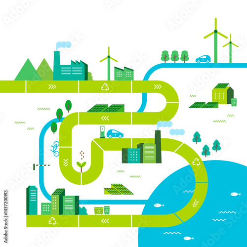 에코시티 일러스트 1 – 내일을 위한 오늘, 친환경 도시 캠페인 Eco City Illustration – Today for Tomorrow, Sustainable City Campaign Visual
