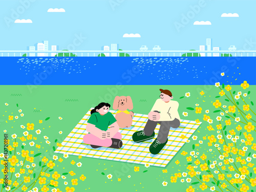 꽃과 사랑이 피어나는 봄과 여름 행복한 일러스트 1 - Spring and summer of Bloom and Love Happy Illustration 1