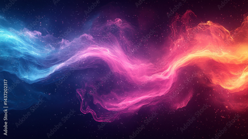 A vibrant, pulsating neon wave, its hues of turquoise and magenta swirling like liquid light, stretched endlessly across the frame, creating a sense of dynamic energy and movement 