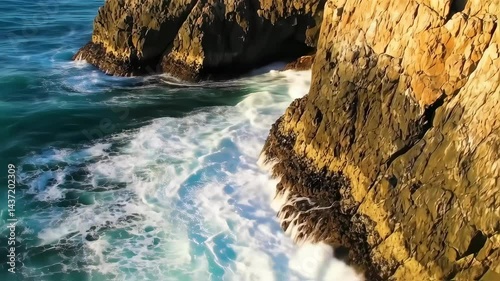 waves crashing on rocks by the cliff