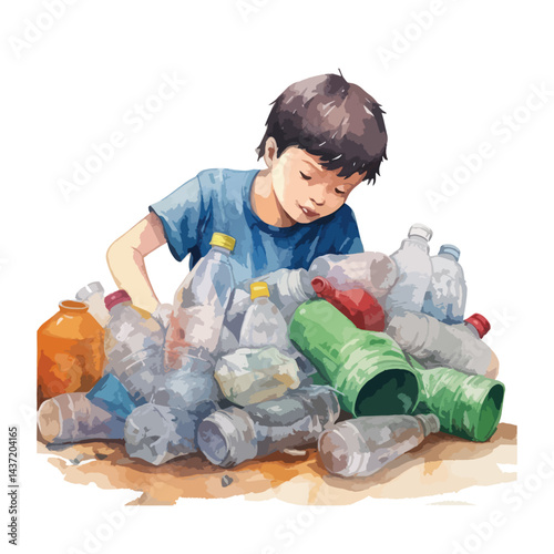 watercolor A person recycling plastic bottles illustration