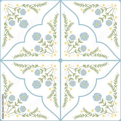 Series of beautiful cottagecore tiles seamless pattern with floral flower motifs for background wallpaper print wrapping paper fabric textile