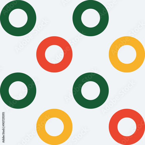Seamless abstract geometric background with circles for Xmas, Christmas, and New Year. This colorful vector pattern features a modern circular grid and polka dots, perfect for festive holiday prints.