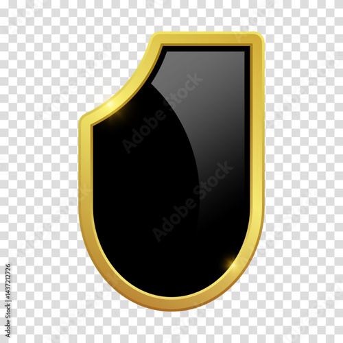 VIP luxury logo design element. Black shield with glossy bright golden frame. Vector clipart illustration. Transparent background.