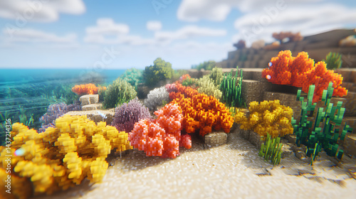 Colorful Pixelated Coral Reef Landscape Underwater Scene