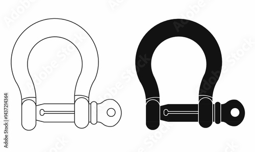 Vector illustration of a heavy-duty shackle clip in black and white. Ideal for marine, rigging, climbing, towing, or industrial safety equipment design projects.Heavy Duty Connector illustration. 
