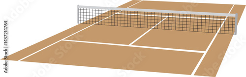 クレーコートのテニスコートとネット（スポーツ背景素材）　Clay Tennis Court and Net Illustration for Sports Background