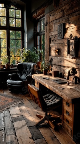 Wallpaper Mural Minimalist wooden desk with clean arrangement, showcasing simplicity and focused productivity in a serene workspace. Torontodigital.ca