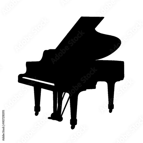 Silhouette of a Grand Piano in Minimalist Black Design on transparent Background Showcasing Elegant Musical Instrument for Classical Concerts and Artistic Performances
