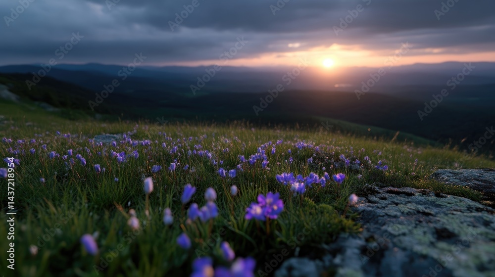 Obraz premium Mountain meadow sunset