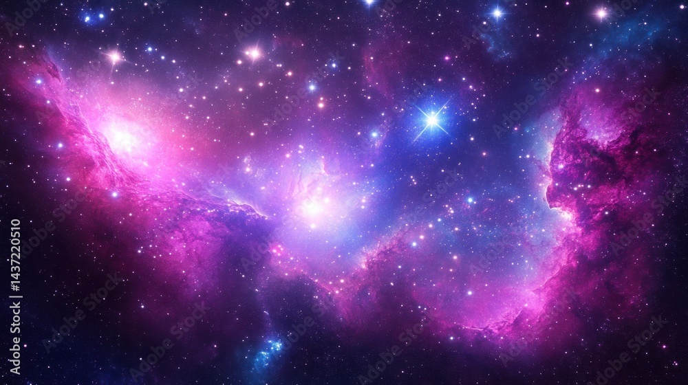 Fototapeta premium Deep space nebula with vibrant colors. Vast expanse of cosmic clouds, glowing with radiant light and scattered stars