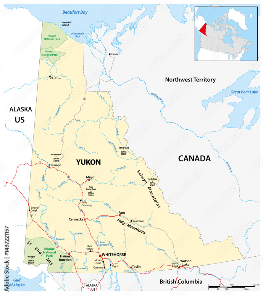 Map of the Yukon Territory in northwestern Canada