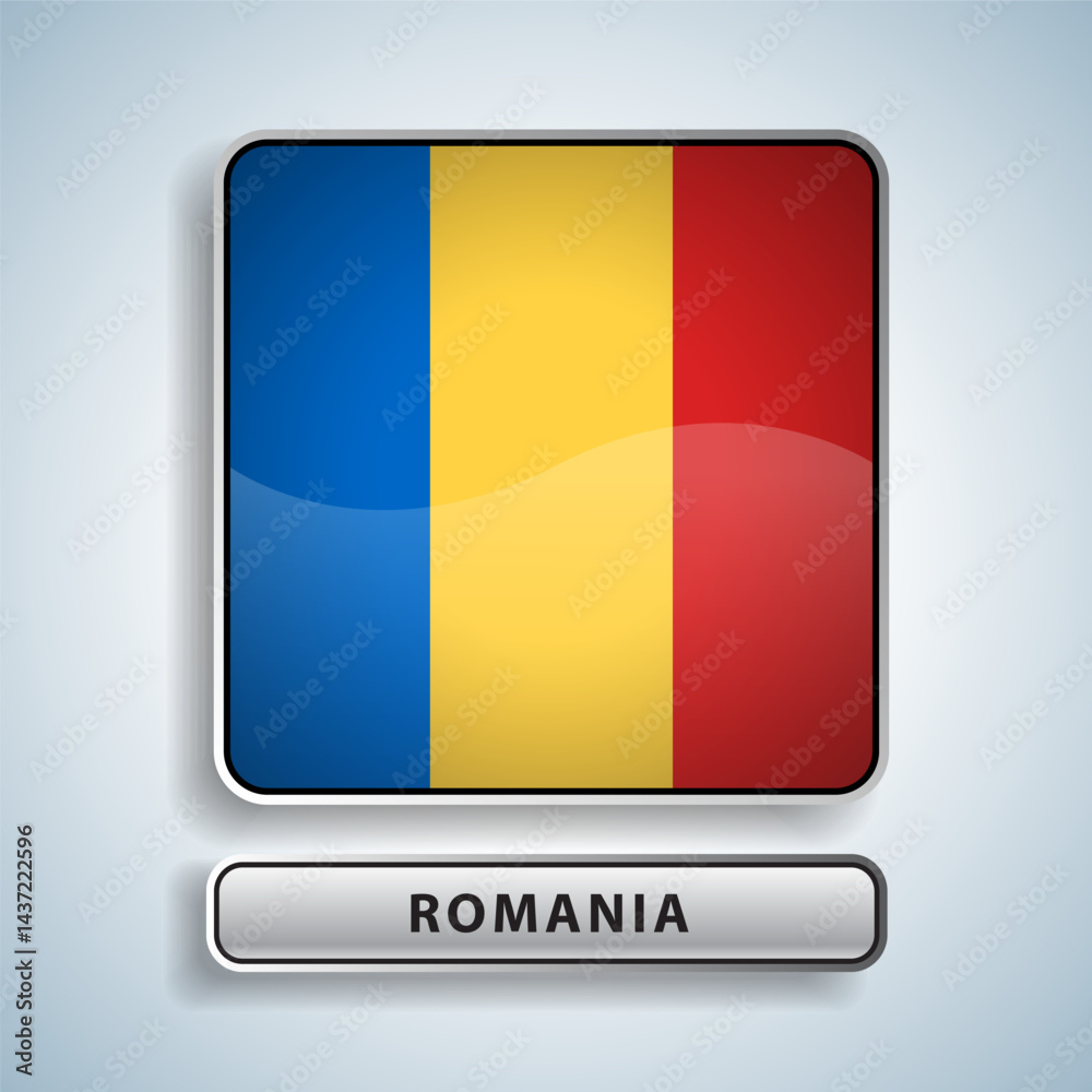 Fototapeta premium Romania flag square button Isolated on color gradient background. Exclusive Icon flag