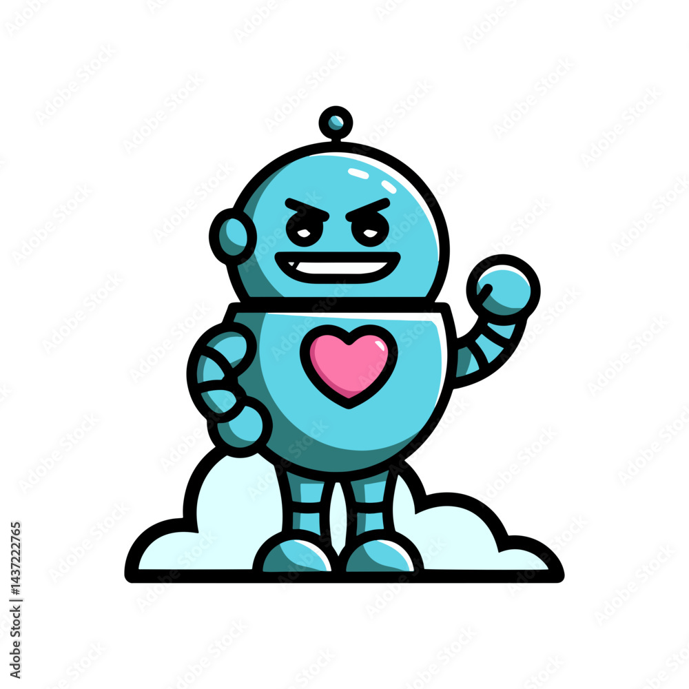 Obraz premium Cute Angry Robot Cartoon with Heart Symbol Vector Illustration
