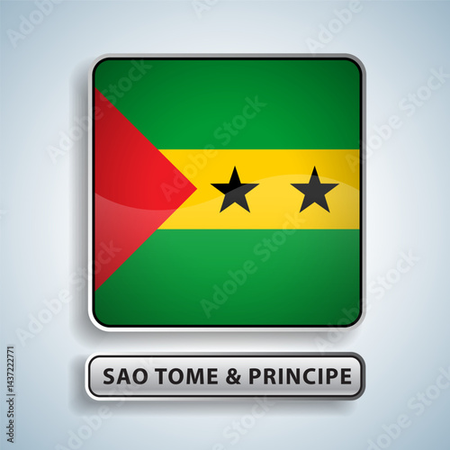 Free Download Sao Tome and Principe flag square button Isolated on color gradient background. Exclusive Icon flag - GFXLoad
