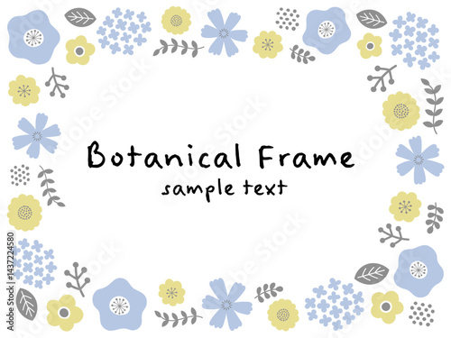 Botanical Flower Frame with Blue and Yellow Floral Ornament