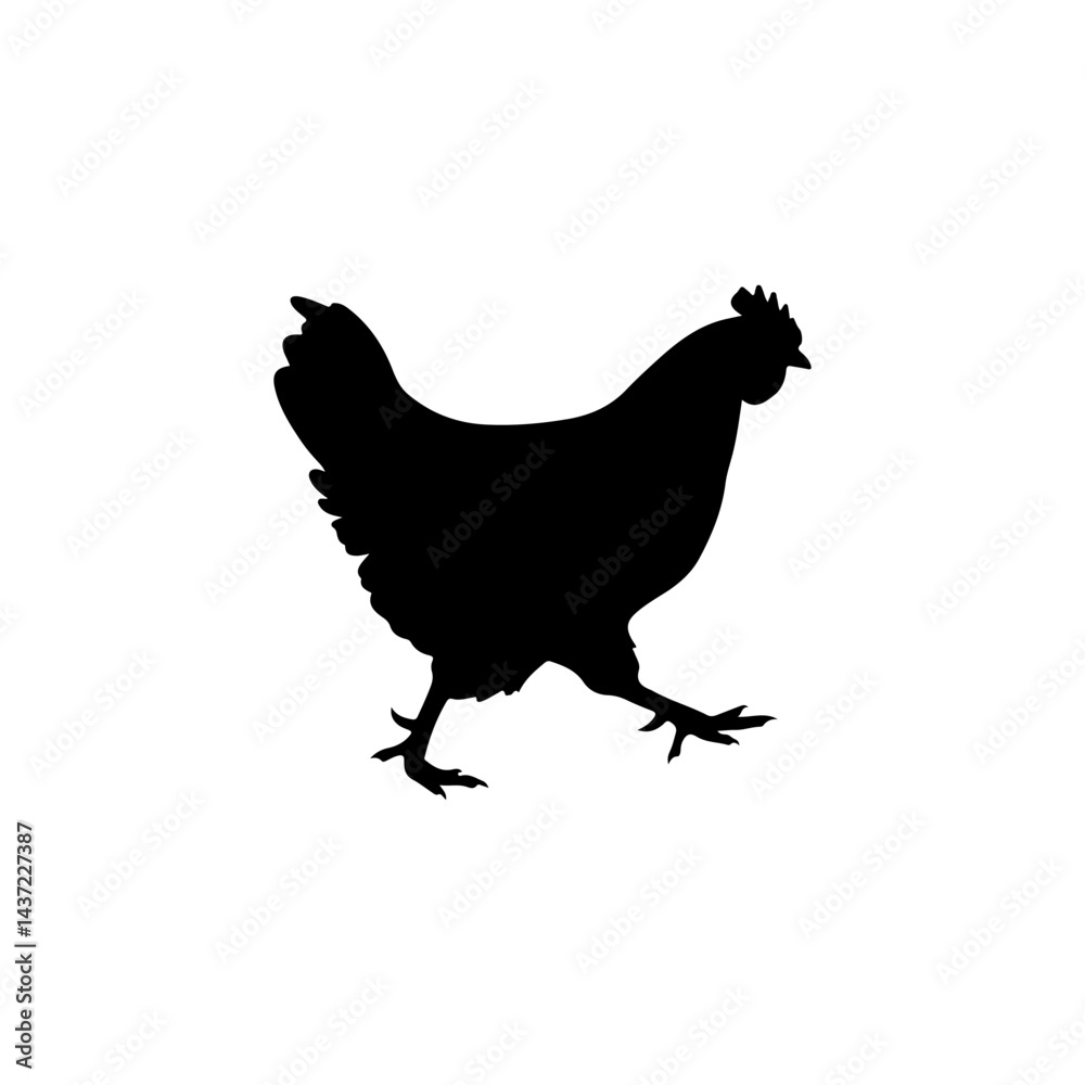 Black Running chicken silhouette vector illustration on white background
Black Running chicken silhouette vector illustration on white background