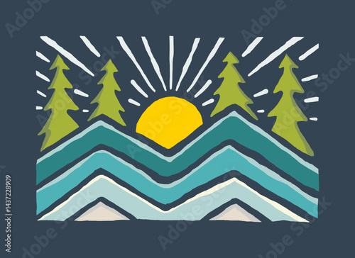 Morning side up on the mountain nature vector t shirt patch sticker outdoor art