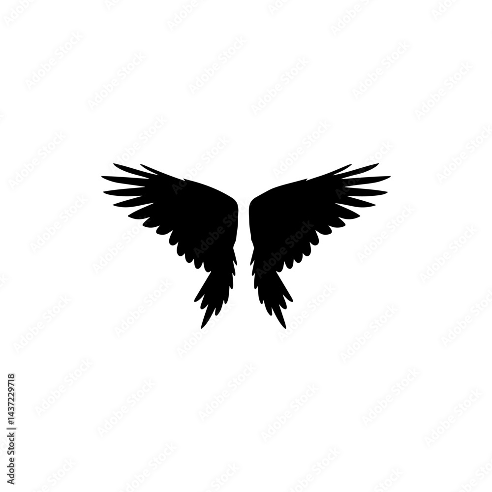 Fototapeta premium Black Crow wings silhouette vector illustration on white background