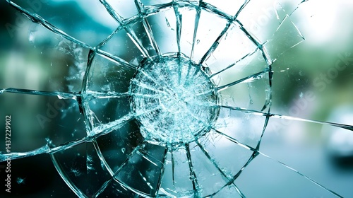 Shattered Glass Fragment with Cracked Patterns in Natural Light