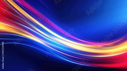 Tech-inspired abstract art with vibrant neon blue and yellow streaks moving dynamically across a deep red and blue background.