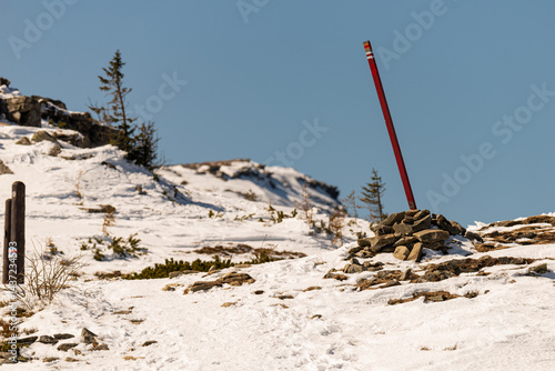 Fototapeta Naklejka Na Ścianę i Meble -  Mountain landscape in Poland. Babia Gora peak covered in winter snow. Babia Góra National Park.
