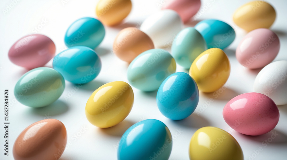 a close up of a bunch of colorful eggs on a white surface a close up of a bunch of colorful eggs on a white surface