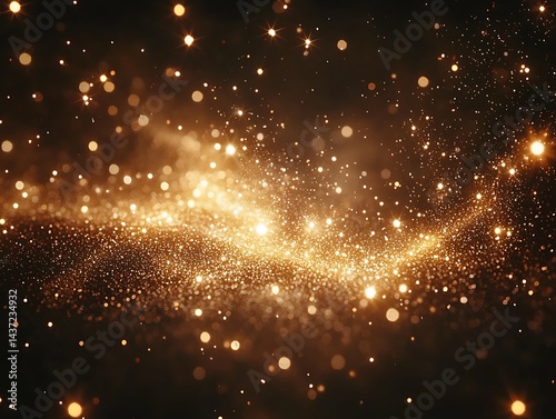 Golden glitter swirls on black background