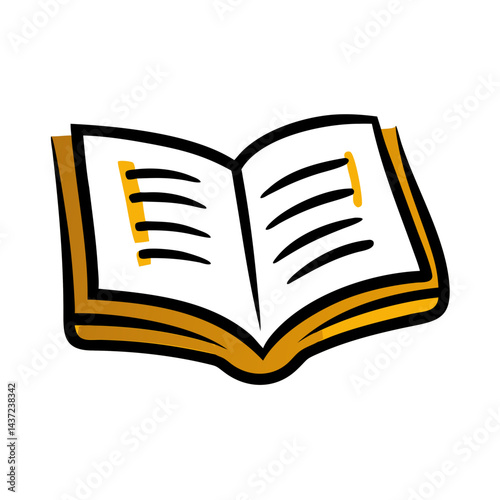 Open book with blank pages and yellow accents, symbolizing study material and education concept
