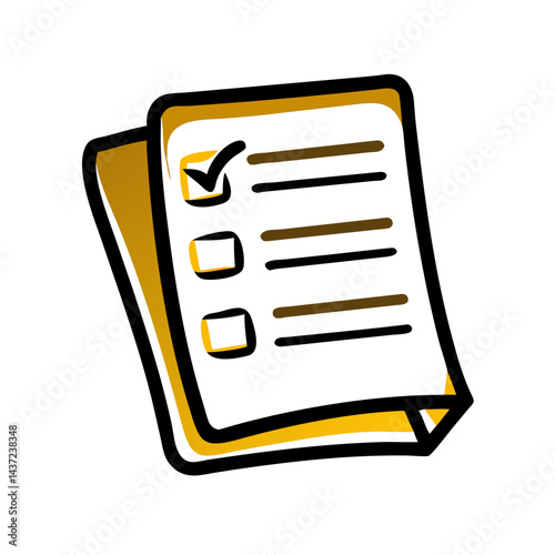 Checklist with a tick mark on top of a yellow paper, representing organization and task management