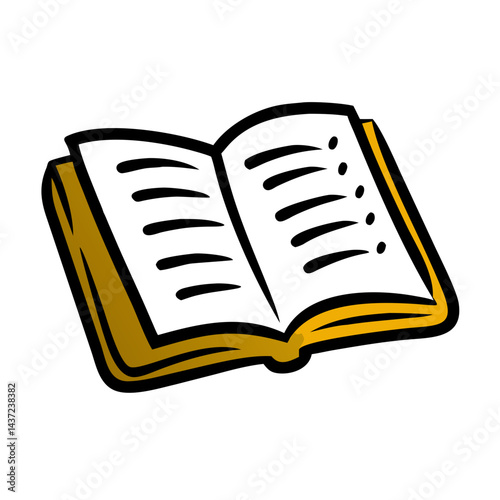 Open textbook with pages visible, educational resource for learning concepts and ideas