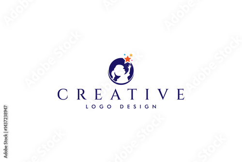 Child Reaching Star For Dream in Silhouette Logo Design Vector