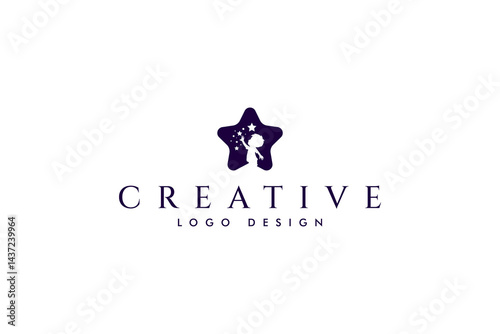 Vector logo with abstract image of child silhouette reaching for the star in star shape design