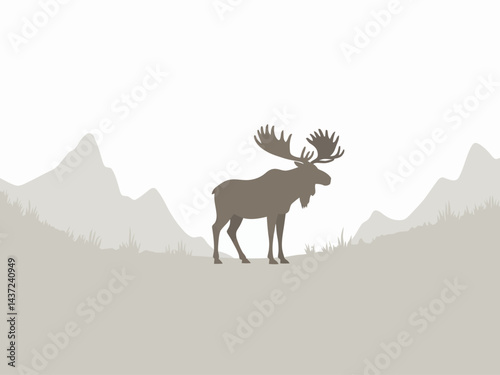 cute moose  in forest mountains scene