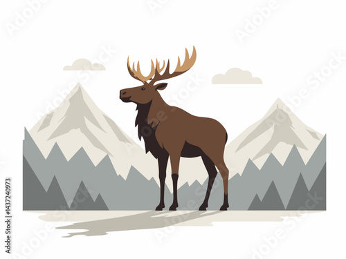 cute moose  in forest mountains scene
