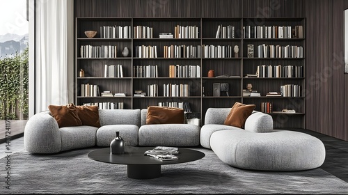 Minimalist Home Library Design in Zurich with Elegant Furniture