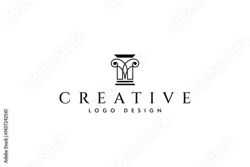 ancient greek rome column pillar logo in unique design style flat vector white background