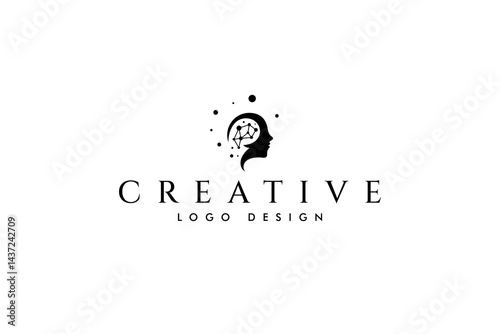 Vector logo on which the abstract image of the silhouette of a persons face personifies the science