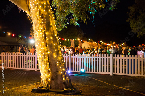 Fairy lights and people at a party at night photo