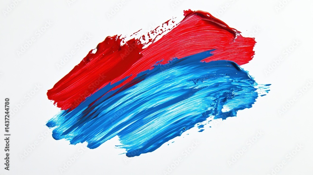 Fototapeta premium Red and Blue Grunge Brush Strokes with Oil Paint, Isolated on White Background for Artistic Design