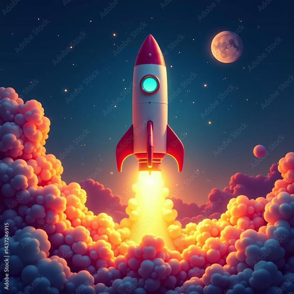 Retro rocket blastoff on launchpad with smoke and flames, launchpad, smoke, retro Retro rocket blastoff on launchpad with smoke and flames, launchpad, smoke, retro